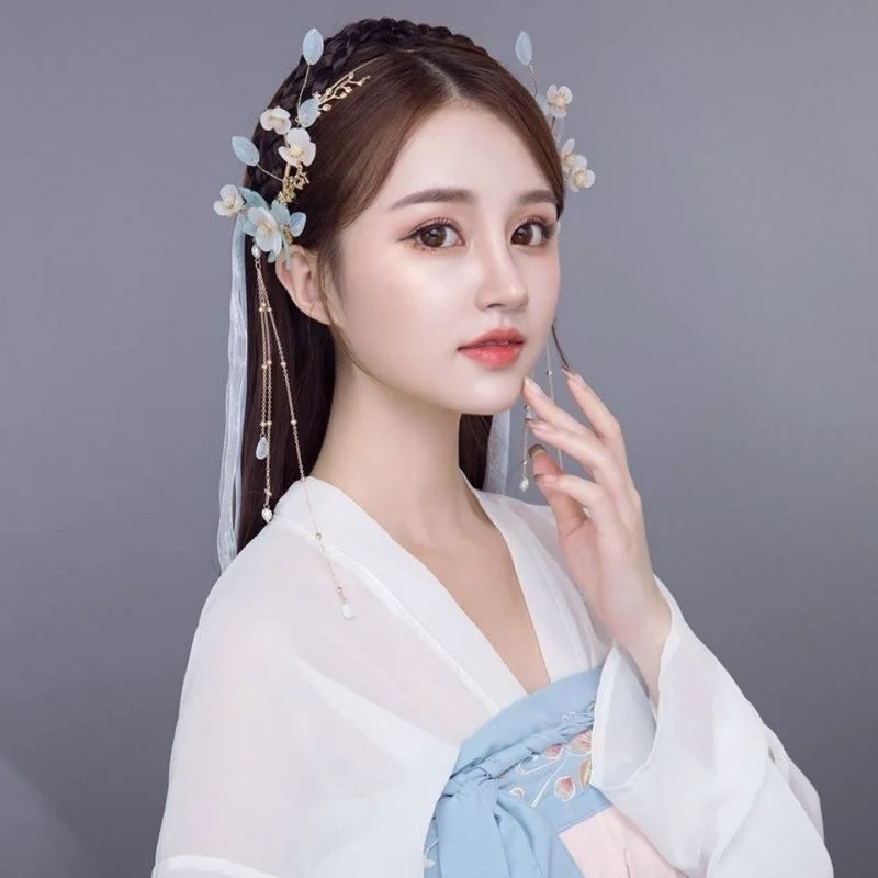 Hanfu الجنية غطاء الرأس شرابة بوياو عقال تاج العتيقة اكسسوارات للشعر العروس دبوس الشعر حلية تأثيري الأميرة أغطية الرأس