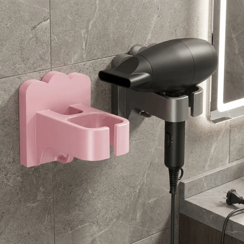 Practical Plastic Hair Dryer Holder Punch Free Wall-Mounted Hair Dryer Rack Space Saving Blower Holder Bathroom