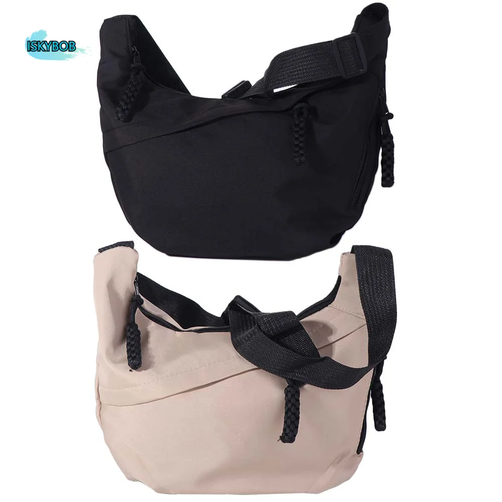 

Solid Color Nylon Shoulder Bag Large Capacity Lightweight Zipper Dumpling Bag Casual Waterproof Sports Messenger bag Teenagers