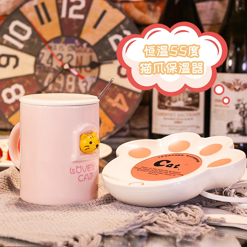 HF Mugs with Cover Scoop Cat Cute Cartoon Water Cup Korean Version Breakfast Coffee Lovers Girls Creative Students