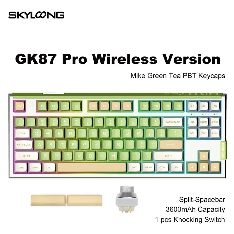 Hot Sale New SKYLOONG GK87Pro- MilkGreen 1K Three-Mode With LCD RGB Color Screen Hot Swappable 6 Programmable Knobs Gaming