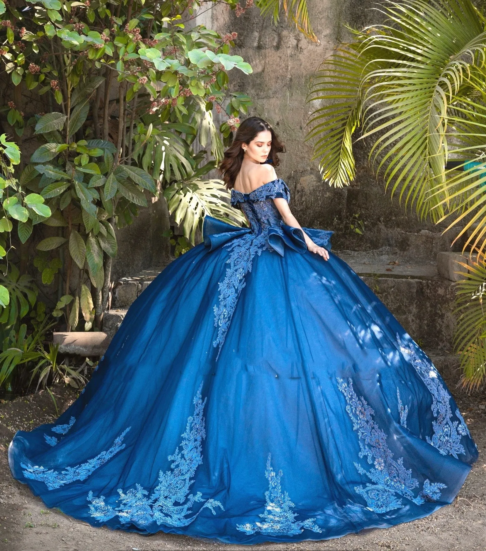 Royal Blue Charro Quinceanera Dresses Ball Gown Off The Shoulder Tulle Appliques Puffy Mexican Sweet 16 Dresses 15 Anos