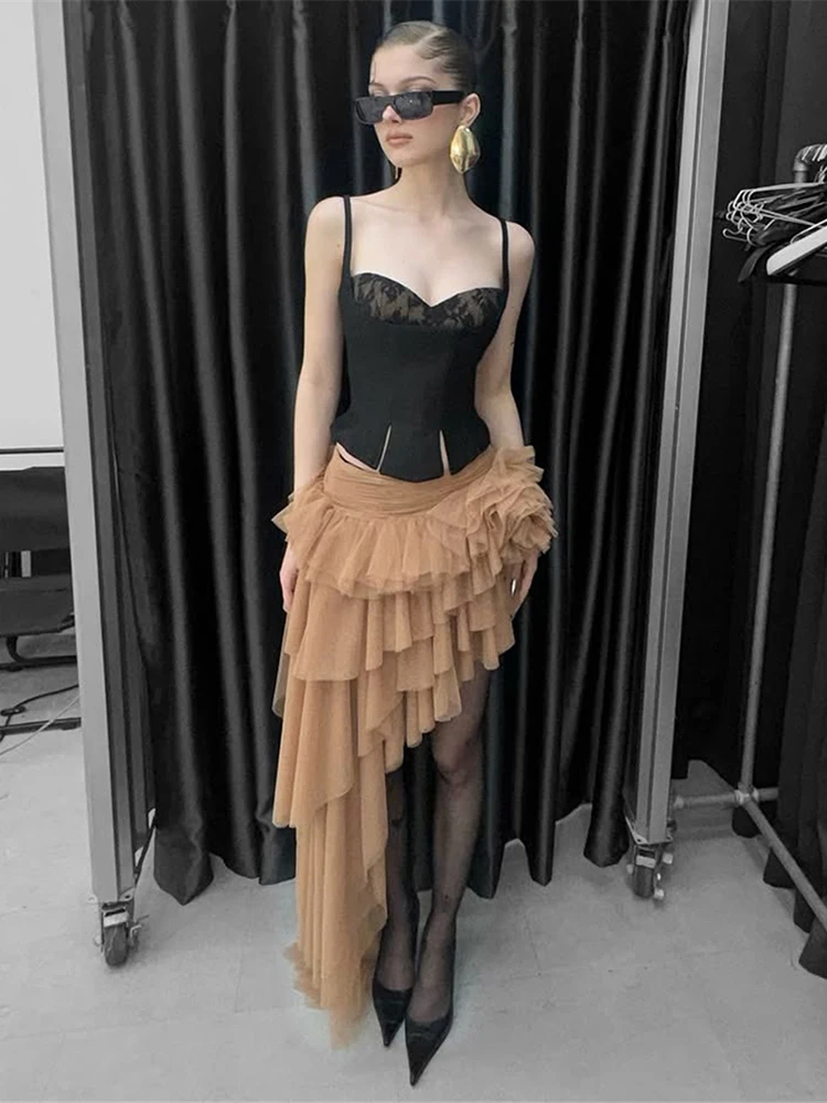 

Weird Puss Coquette, комплект из 2 предметов, женский жаккардовый лоскутный жилет с разрезом + сетчатая многоуровневая юбка с рюшами и нерегулярным подолом, аппликация, сексуальные костюмы