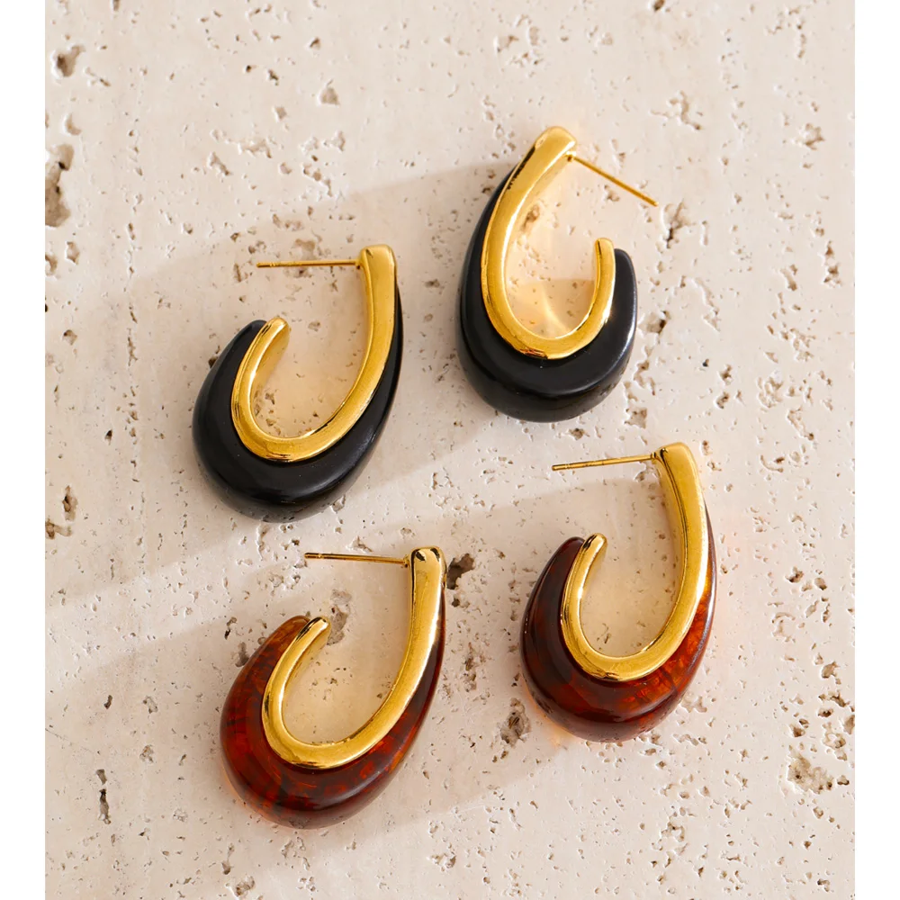 Yhpup Red Black Resin Acrylic Geometric Gold Colors Earrings Stainless Steel Autumn Winter Trendy Fashion Trendy Jewelry Gift