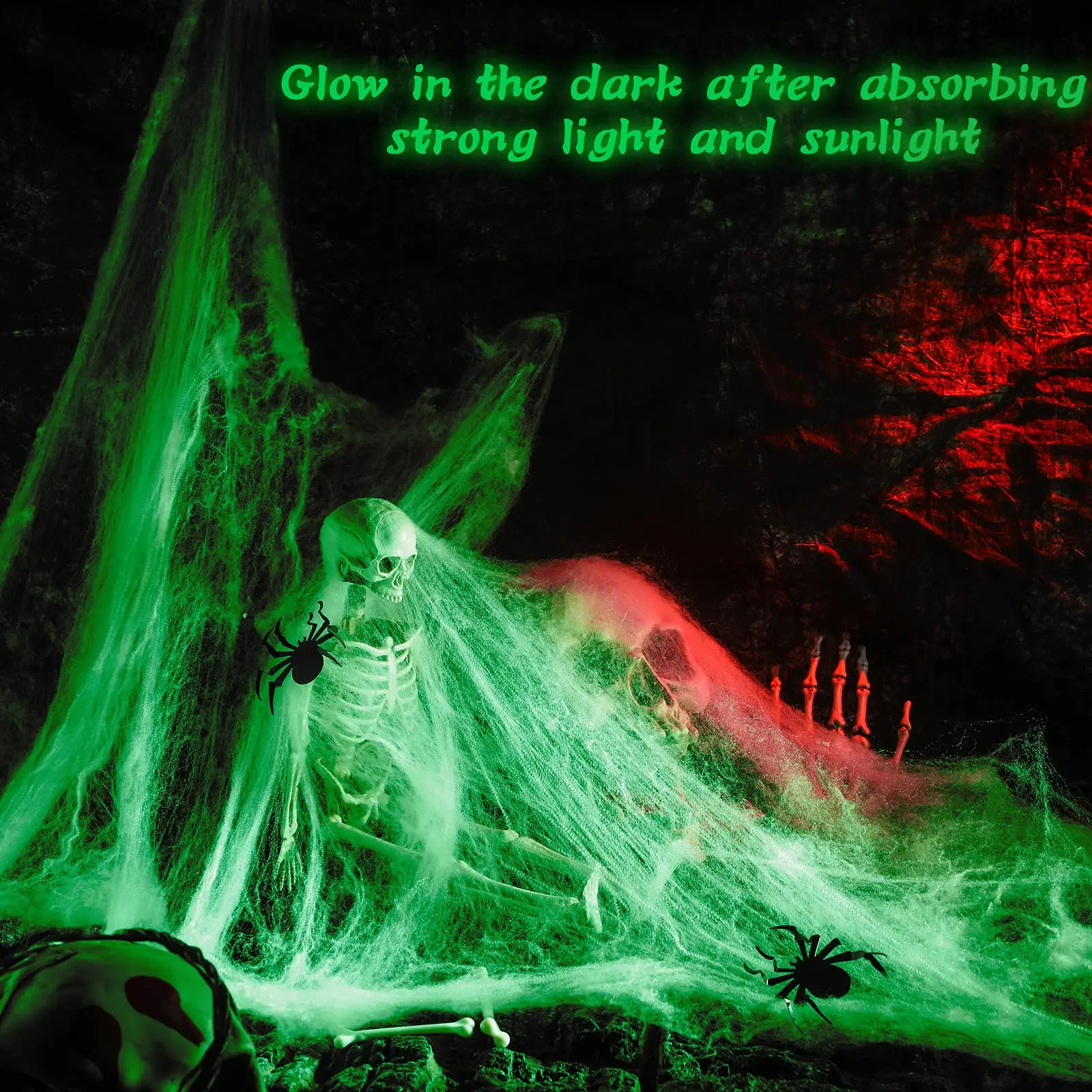 Halloween Glow in The Dark Spider Web, Halloween Decorations, Stretch Fake Spider Webs for Outdoor Indoor Courtyard Creepy Decor image 4