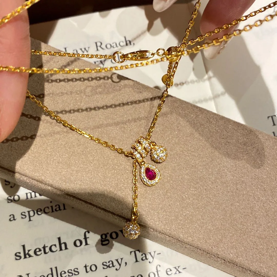 Vintage exquisite luxury ruby small ball necklace inlaid diamond fashion tassels collar chains wedding fine jewelry