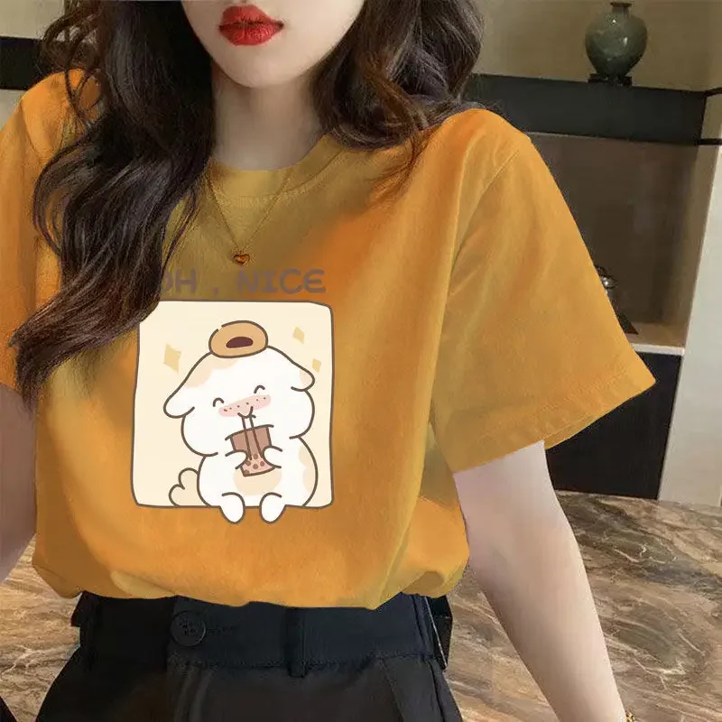 Quần Áo Hàn Quốc Rời Thẩm Mỹ Áo Thun Nữ Tay Ngắn Plus Kích Thước Áo Thun Nữ Mùa Hè Cổ Đồ Họa Thời Trang Áo Pulovers Kawaii