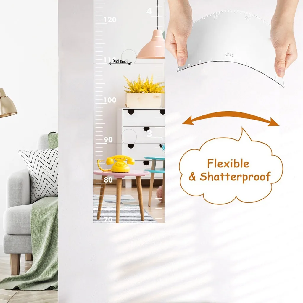 Kids Decorative Growth Splice Chart for Children Growth Recording Home Decors Acrylic Mirror Wall Height Measuring Splice Ruler