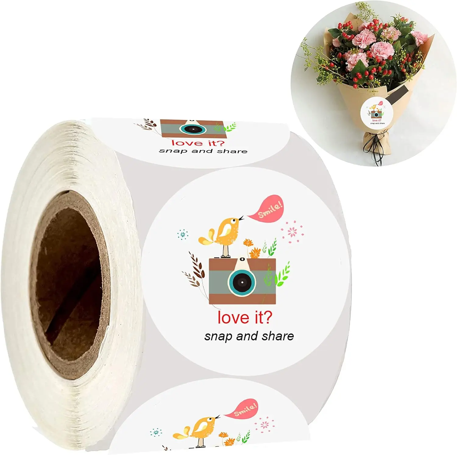 

1.5inch Camera Snap &Share Stickers Flower Camera Small Business Thank You Labels for Online Retailers Shipping Packaging 500pcs