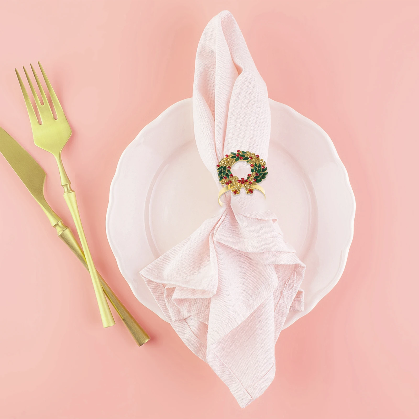 

3pcs Christmas Napkin Rings Wreath Design Rhinestone Reusable Elegant Table Decoration Party Supplies Kitchen Decor