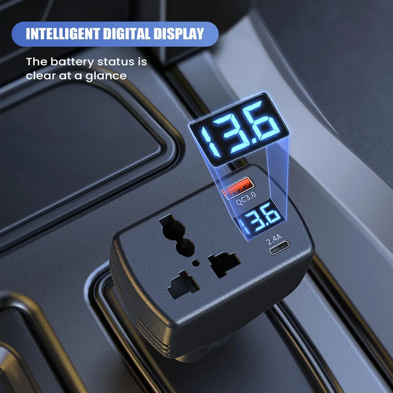150W Car Inverter DC 12V to AC 220V Converter with Digital Display Type-C Port Adapter for Vehicle Charger Car Power Outlet