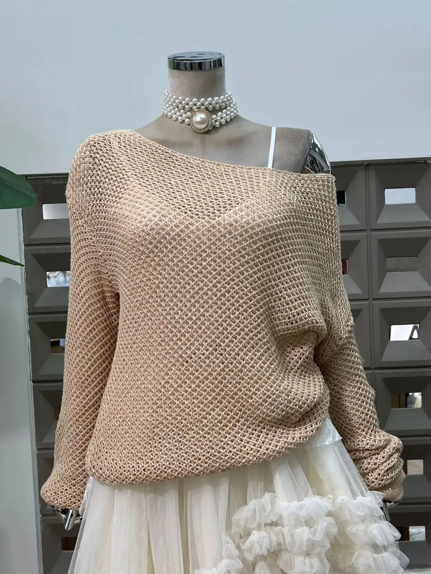 

Осенний новый женский кружевной вязаный свободный пуловер, свитер, нерегулярная пышная сетчатая юбка, вечернее бальное платье, вечерняя одежда, модный комплект, платья