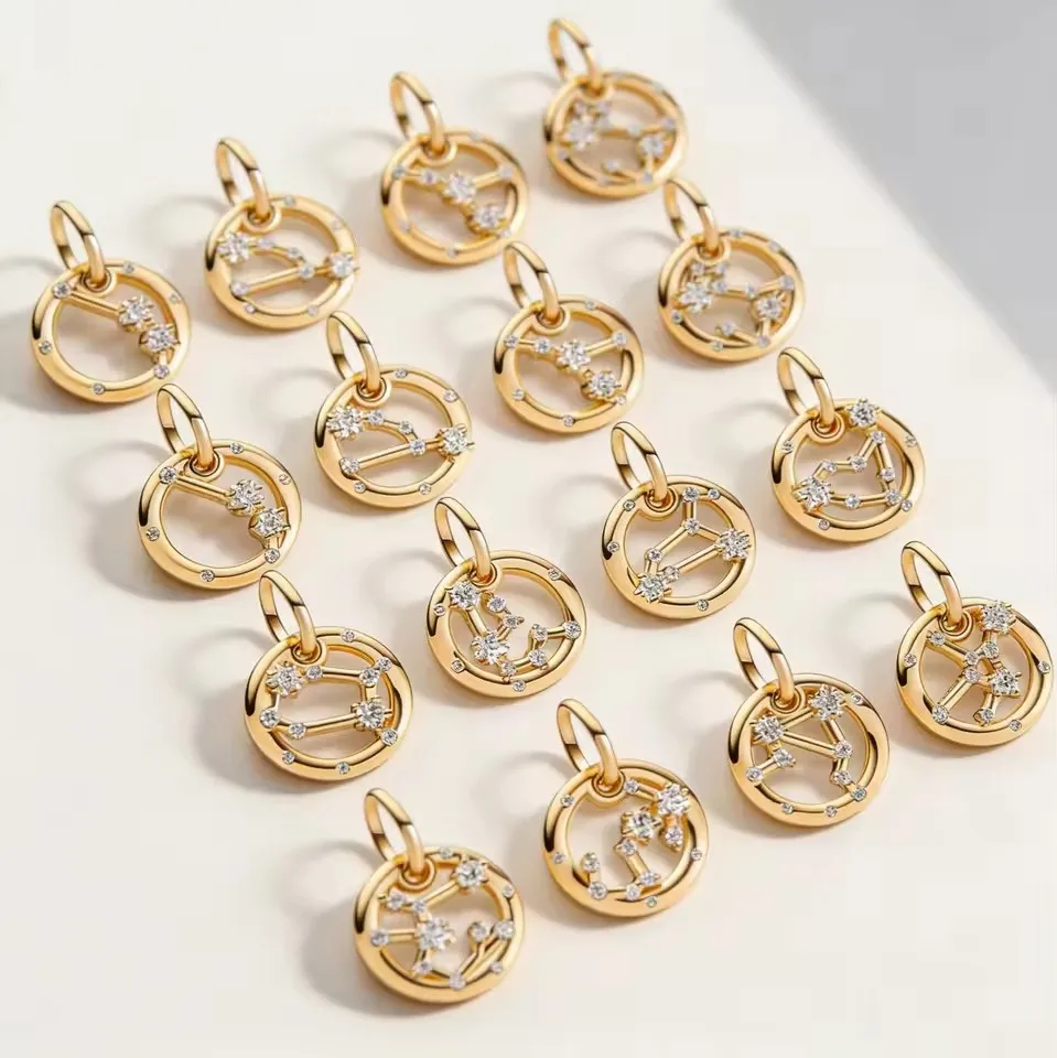 925 Silver Gold-Plated 12 Zodiac Hand Aquarius Pisces Scorpio Taurus Pendant Suitable For Original Bracelet DIY Jewelry Making