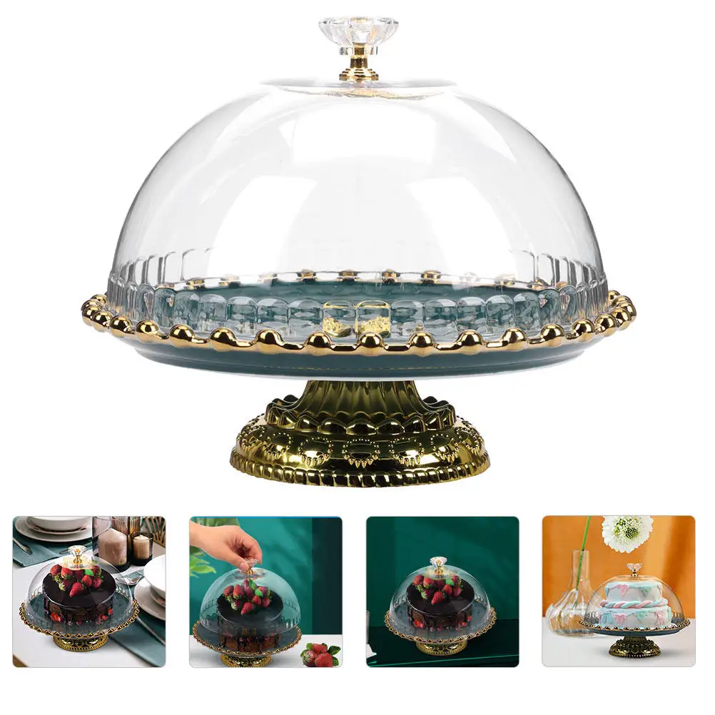 1Set Ceramic Cake Stand Dessert Storage Plate with Cover High Base Cake Holder for Party Banquet Dessert Storage Plate