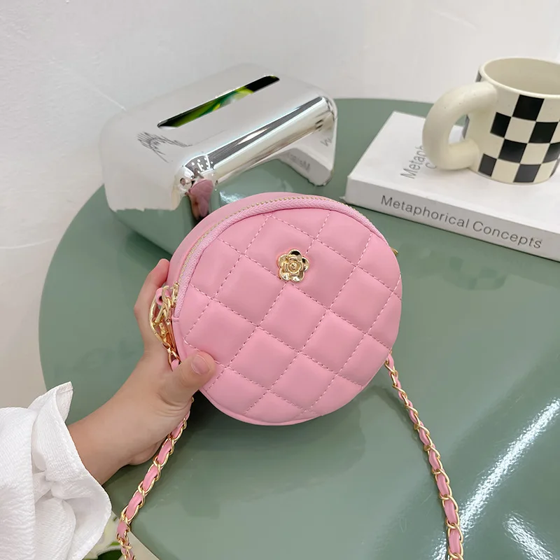 

Cute Children's Round Shoulder Bags Lovely Mini Rhombus Plaid Girls Small Messenger Bag Princess Accessories Coin Purse Handbag