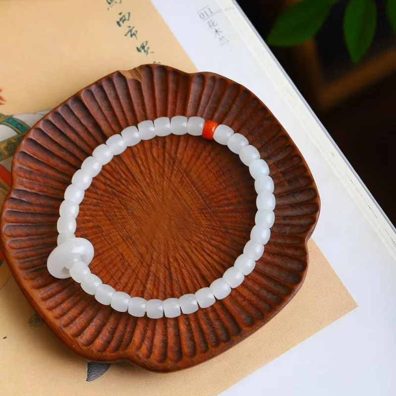 Natural Hetian Qinghai Material Sheep Fat Grade White Jade Straight Cut Running Ring Bracelet Simple With Certific