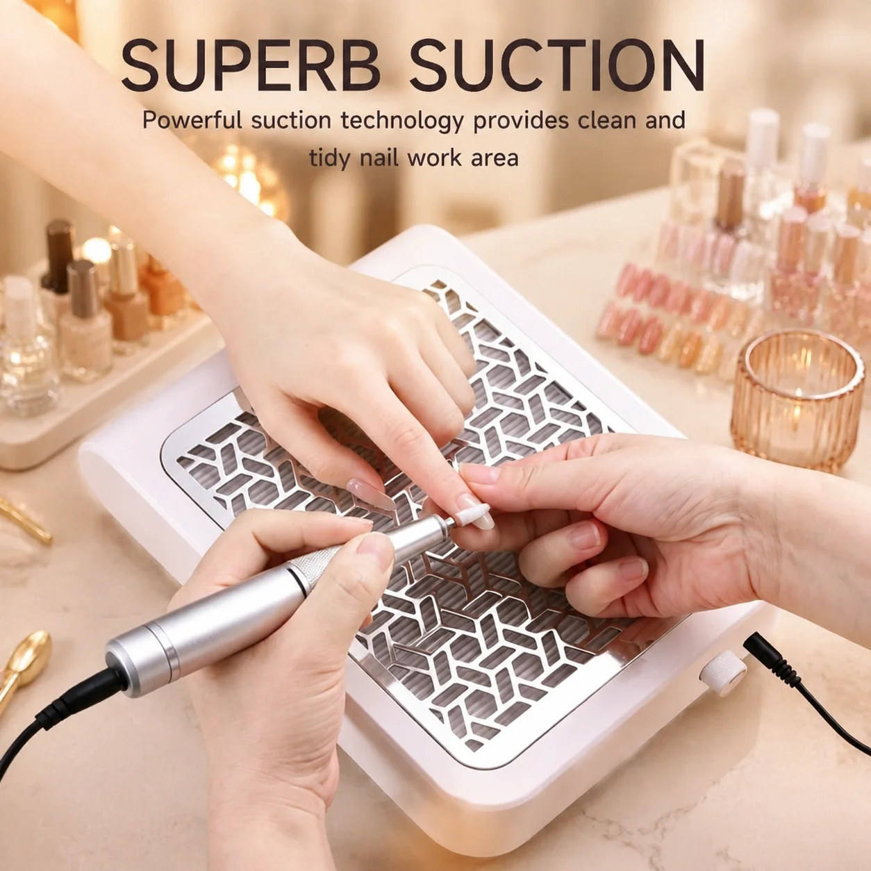 Quiet Nail Dust Extractor with Turbo Brushless Motor - Adjustable Suction, Low Noise Vacuum for Manicure, Pedicure, Salon & Home