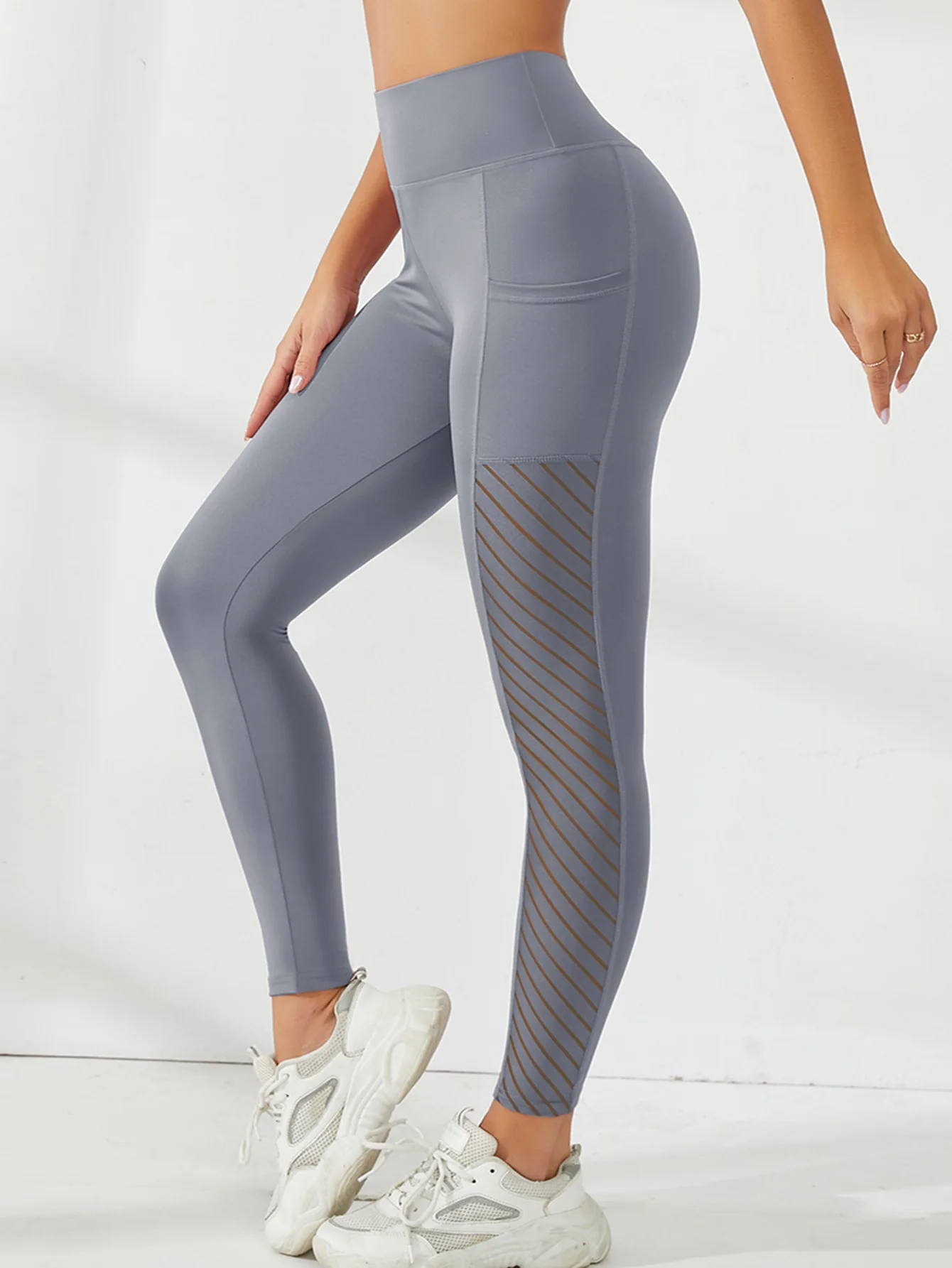 Nuovo design di leggings da donna con tasca a pannello grande con leggings dimagranti per sollevamento dell'anca a vita alta Pantaloni corti da corsa fitness