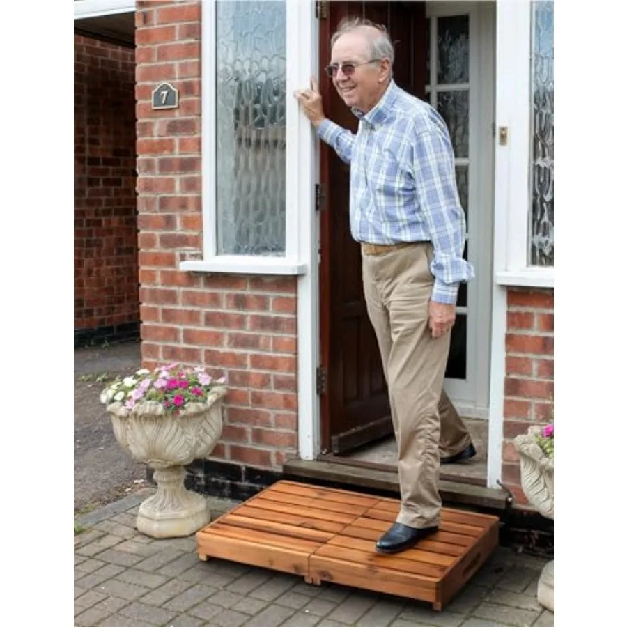 25 Inch Acacia Foldable Wooden Step Stool for Adults and Elderly and Handicap- Adjustable 3" to 6" - Heavy Duty 400lbs - Mobili