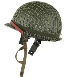 Army Green M1 Helmet US Army Helmet WW2 Gear Helmet Metal Steel Shell Replica Helmet With Net Canvas Chin Strap Cat Eye Band