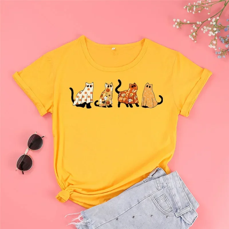 Camicia di Halloween camicia fantasma gatto manica corta Top Tees O collo cctton Fashion Streetwear Harajuku kawaii