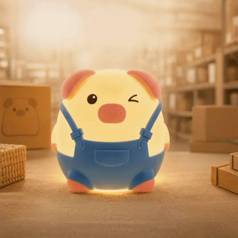 Soft Eye-Care Pig Silicone Night Light Dimmable Warm Glow LED Silicone Nightlight Eye Protection Cute Pig Shape