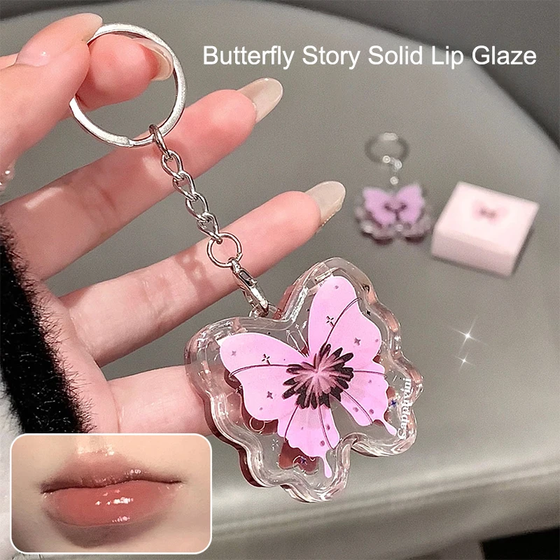 Cappuvini Jelly Solid Lip Gloss z lusterkiem w kształcie motyla, nawilżająca pomadka w odcieniach czerwieni, brązu i nude do naturalnego codziennego makijażu ust.