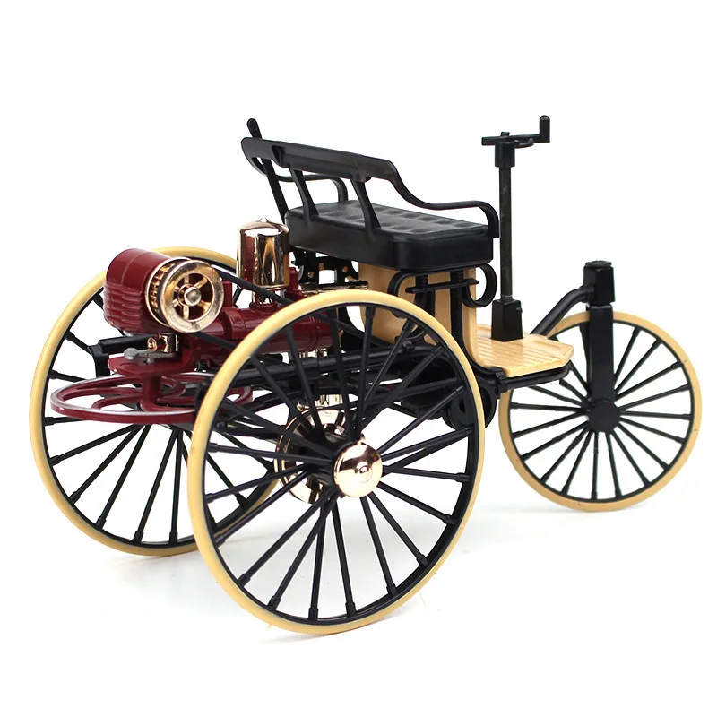 1:12 스케일 합금 클래식 자동차 삼륜차 모델 다이캐스트 금속 장난감 레트로 모델 시뮬레이션 어린이 선물 미니 삼륜 자전거