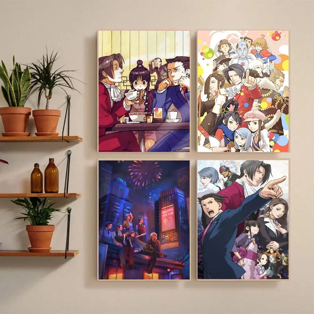 Cartoon Ace A-Attorney Anime Game Poster Self-adhesive Art Waterproof Paper Sticker Coffee House Bar Room Wall Decor