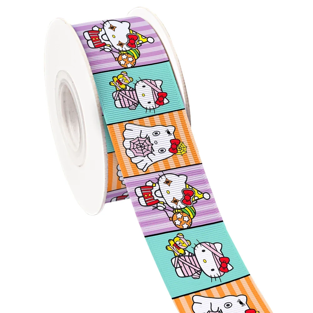 Hello Kitty Printed Sanrio Halloween Grosgrain Satin Ribbon For Hair Bows Headwear Cartoon Ribbons 10 Yards