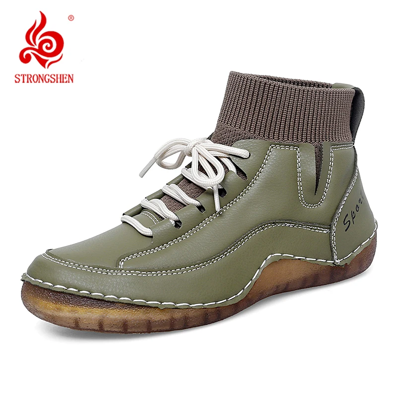 

Women's Boots British Style Handmade Retro Women Ankle Boots Fashion Mid Top Flat Casual Shoes Non-slip Classic Men Shoes