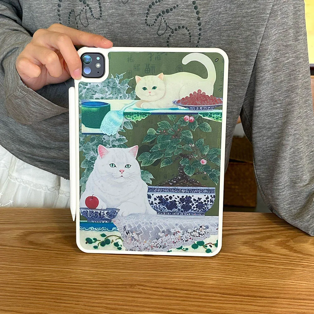 Retro White Cat Case For iPad 10.2 8th 9th ipad A16 11th 10th 10.9 Gen Cover iPad Pro 12.9