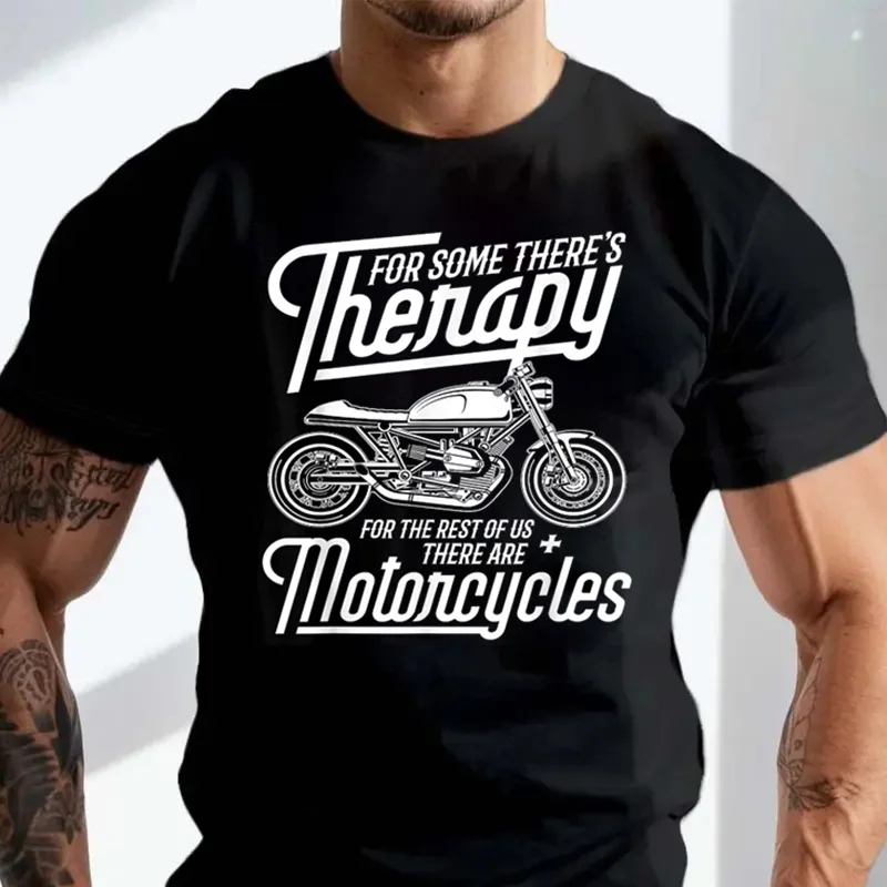 

Vintage Funny Motorcycle Rider Therapy Biker Gift Short Sleeve T-Shirt Fashion Men O-Neck Cotton Casual Tshirt