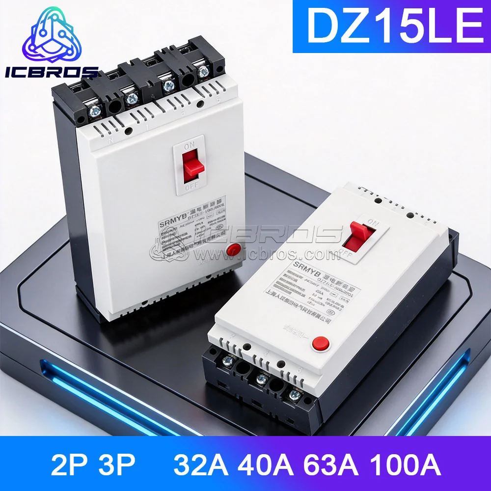 DZ15LE  air switch 2P 3P 3P+N Leakage Protector Plastic Shell Circuit Breaker Switch 32A 40A 63A 100A plastic case open circuit