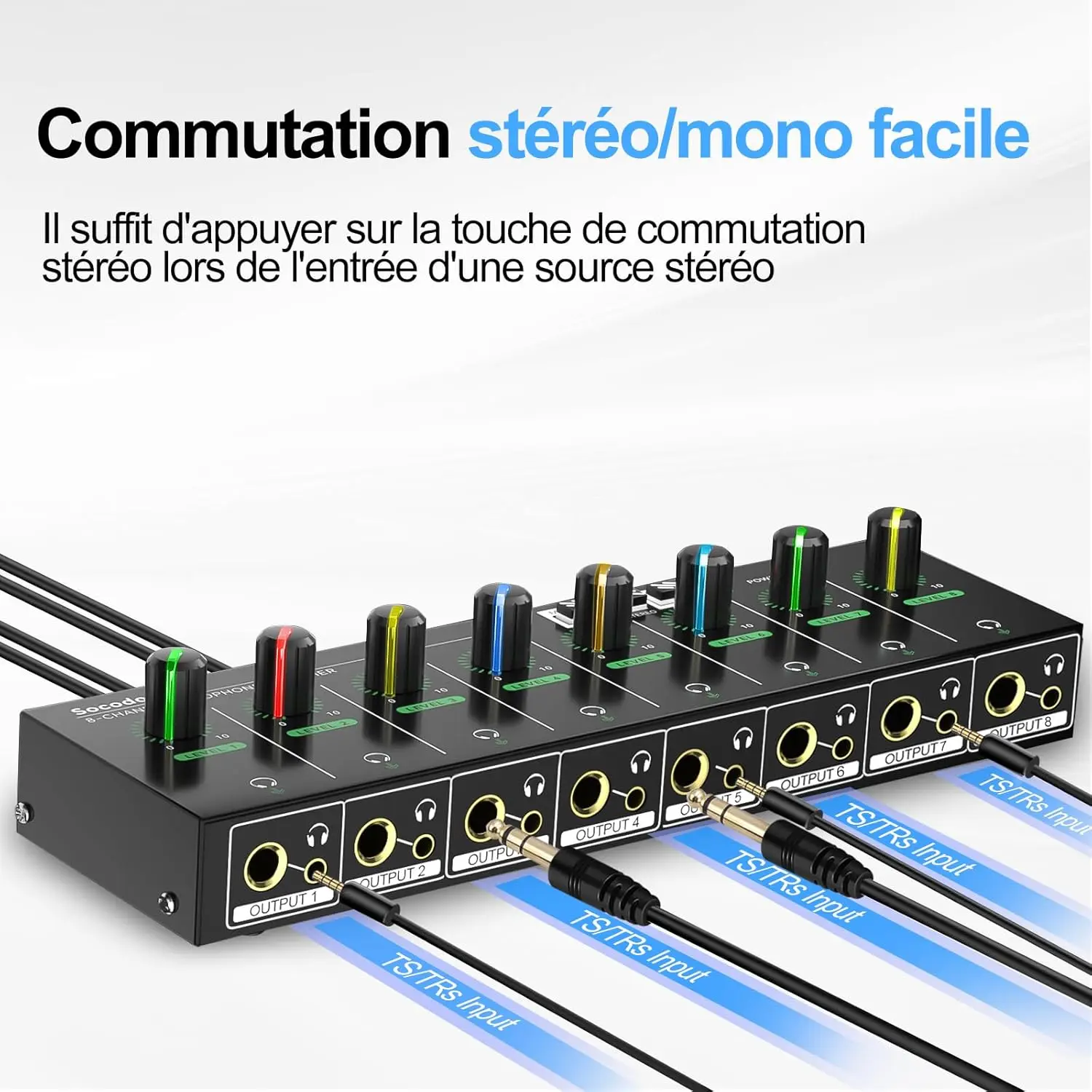 

8-канальный усилитель для наушников, разъемы 3,5 мм/6,35 мм/RCA, металлический компактный микшер для наушников с 16 выходными портами для наушников, стереопереключатель