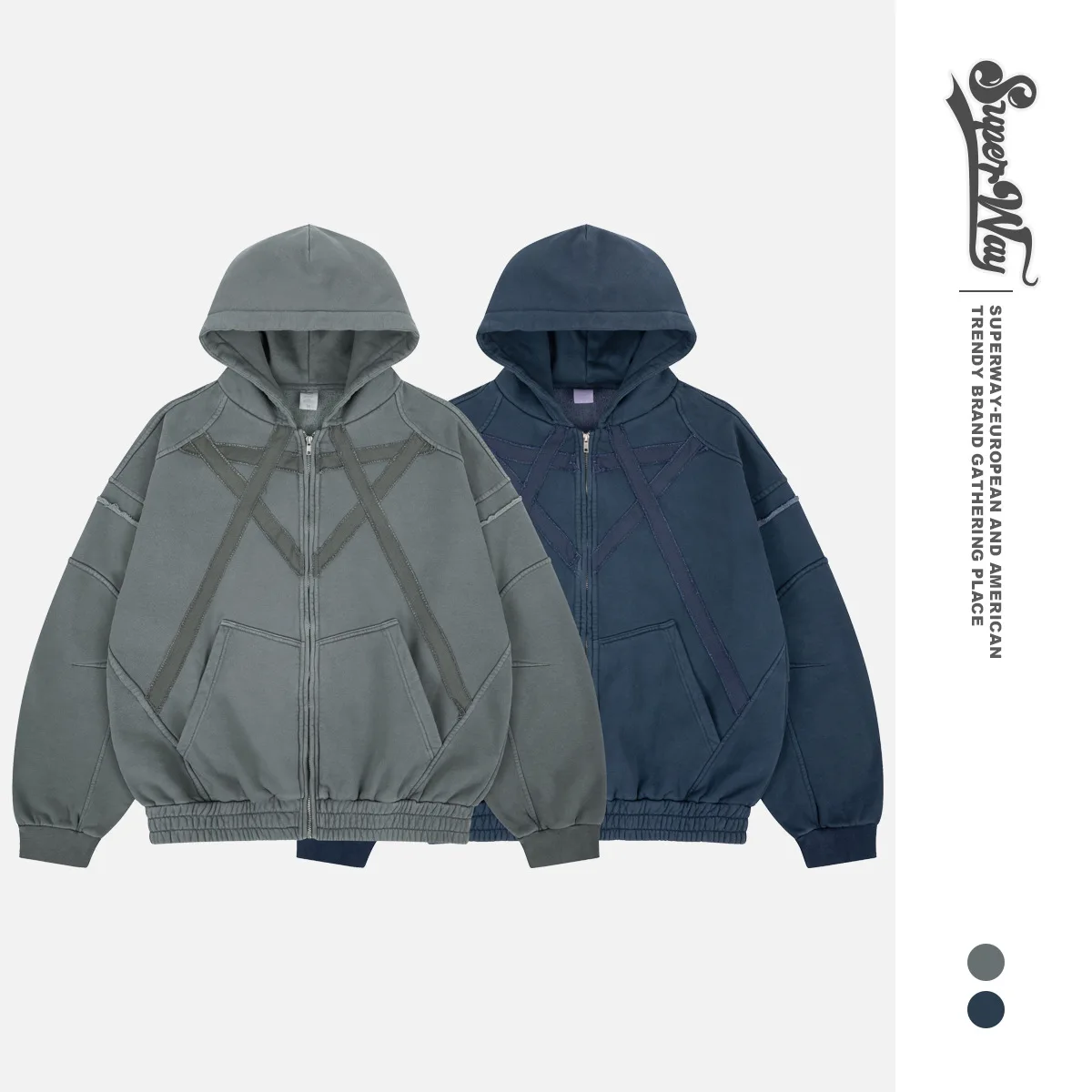 

Мужская толстовка в американском стиле с флисовой подкладкой, капюшоном и молнией, с вышивкой, осенне-зимняя, новая модная коллекция, плотная, с эффектом потертости, повседневная