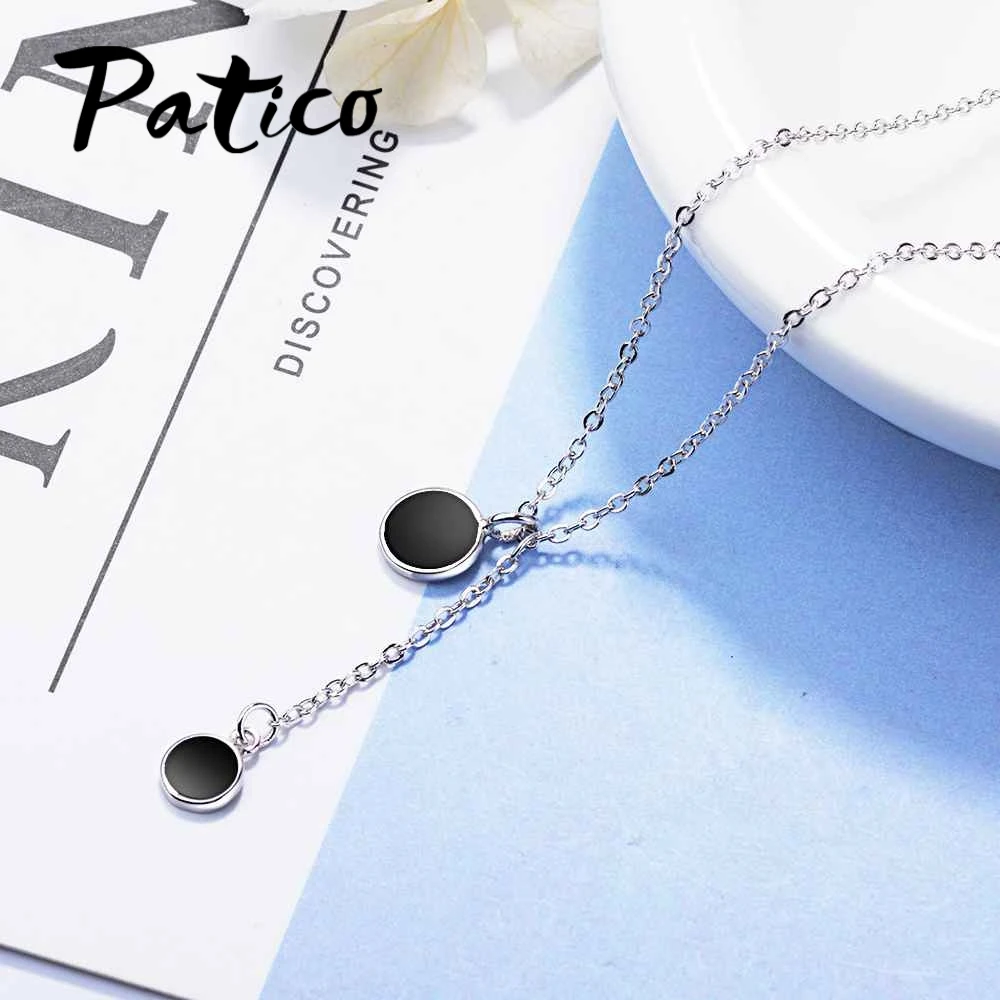 Top Quality Long Pendant Necklace For Women Round Black Statement Necklace 925 Sterling Silver Party Fashion Jewelry
