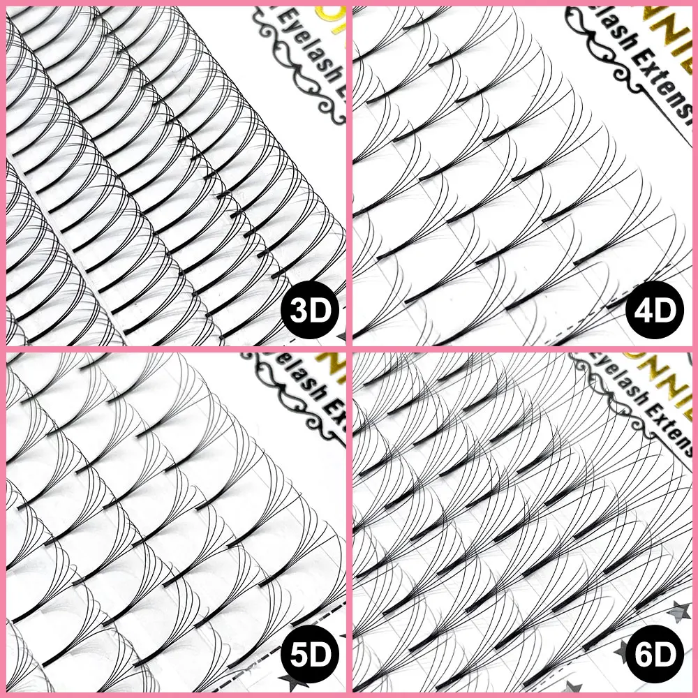 ABONNIE Haste longa 3D 4D 5D 6D Russo Premium Pré-fabricado Ventiladores de volume Extensão de cílios Fãs pré-fabricados finos