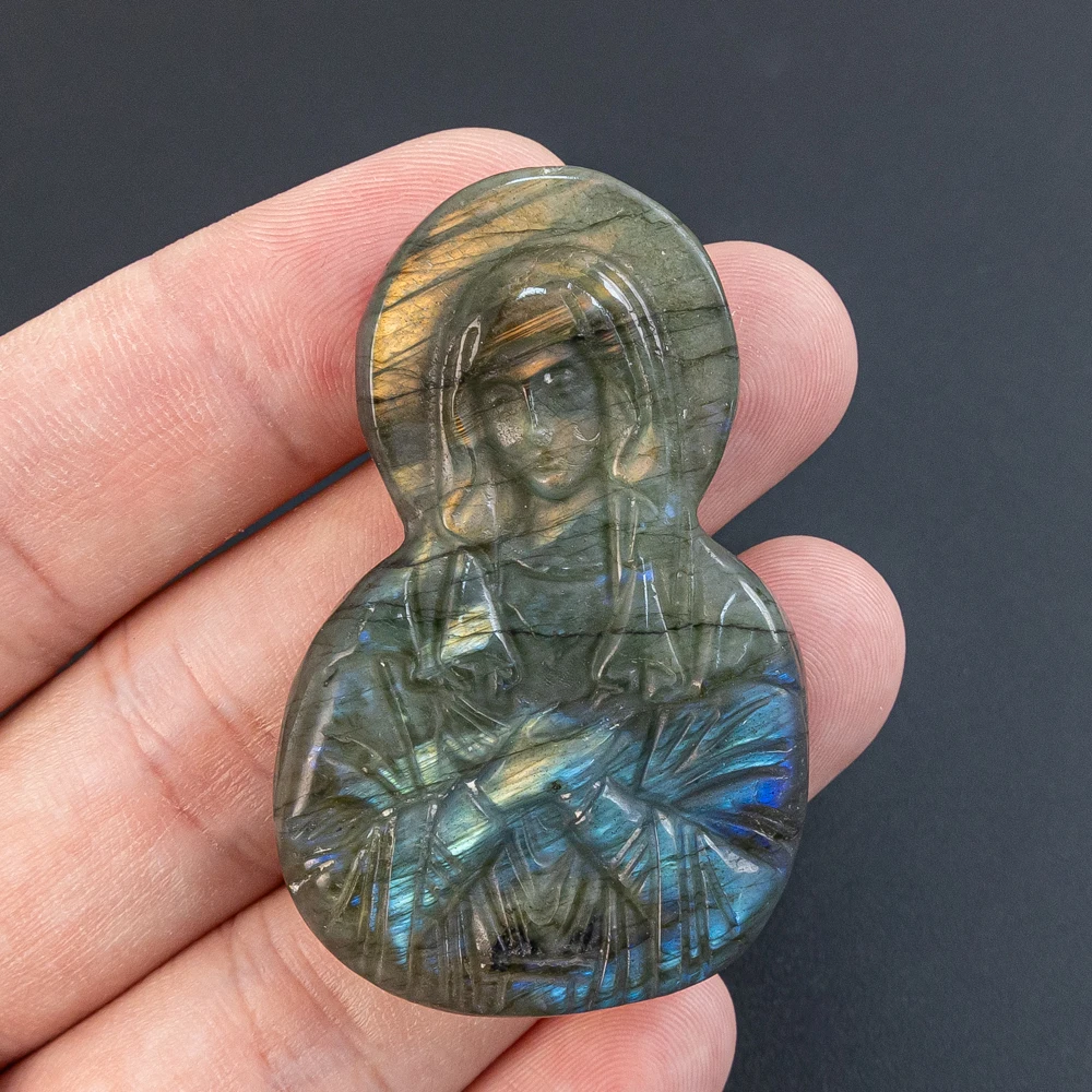

Bicolor Flash Labradorite DIY Pendants 54X34X8MM Virgin Mary Carved Pendant with Hole For Jewelry Making Diy Necklace