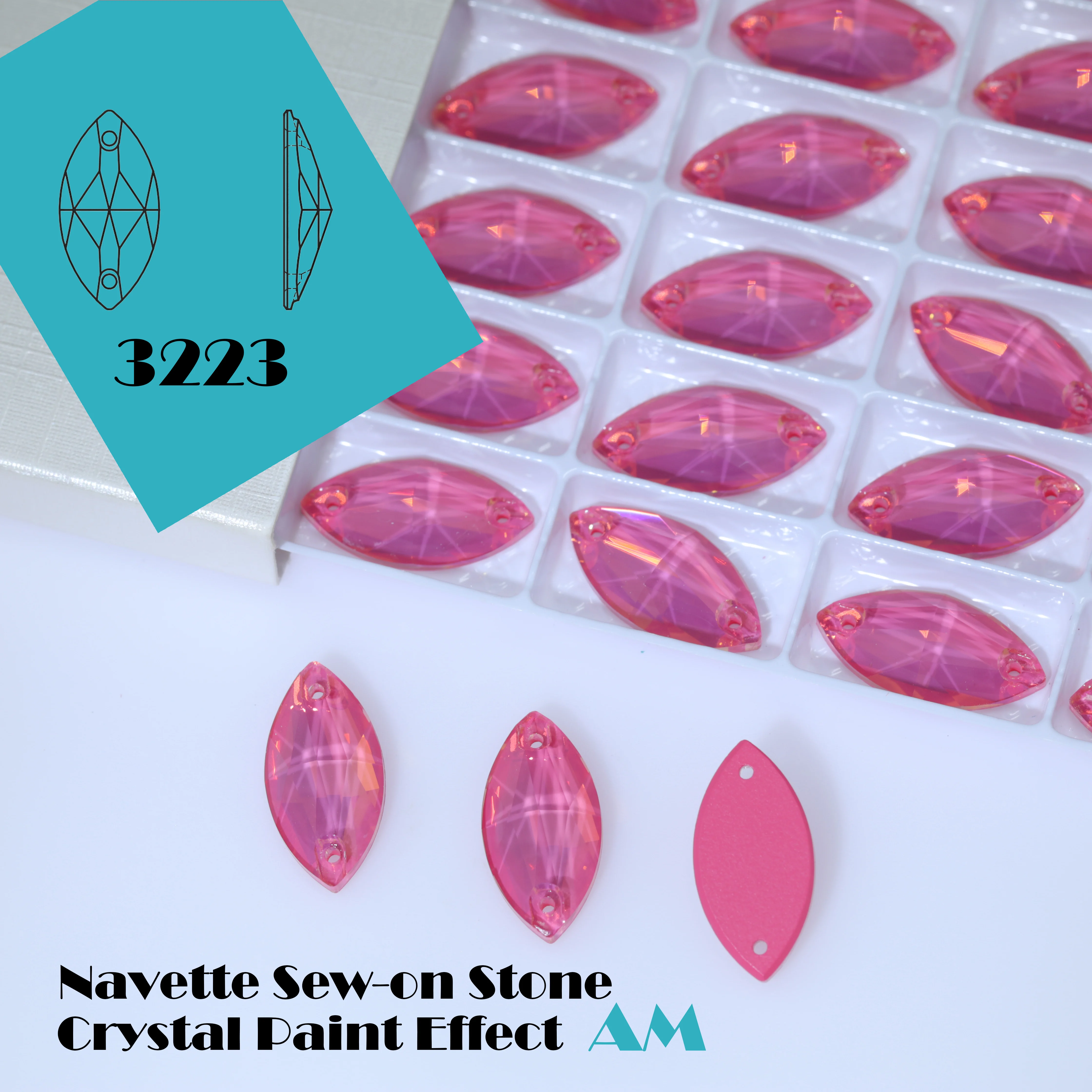 AM Premium Funkelnde Glas-Kristall Pferdeaugen-AM Aufnähsteine für DIY-Bastelarbeiten, Brautkleider, Kleidungsdekoration, Accessoires, Kunst – Detail 1