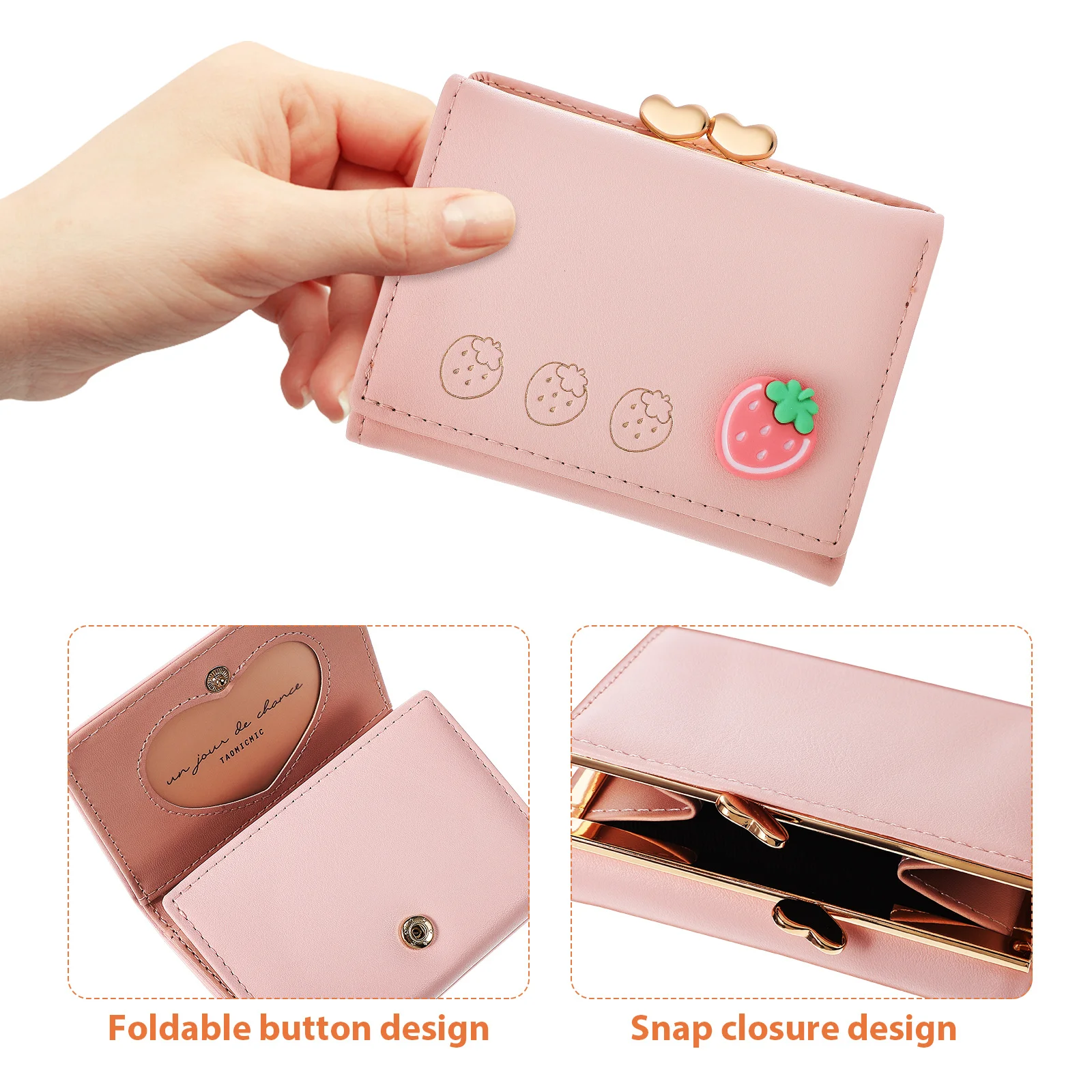 

Small Cartoon Coin Wallet Women Purse Creative Fruit Pattern Snap Closure Compact Wallet for Cards Keys Durable PU Purse