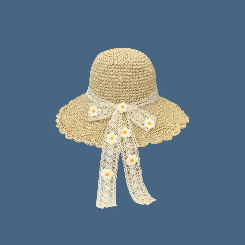 

2023 Women's Summer Bucket Folding Lace Bow Straw Hat Panamas UV Protection Sun Visor COOL Seaside Beach Hat Tide Summer Hats