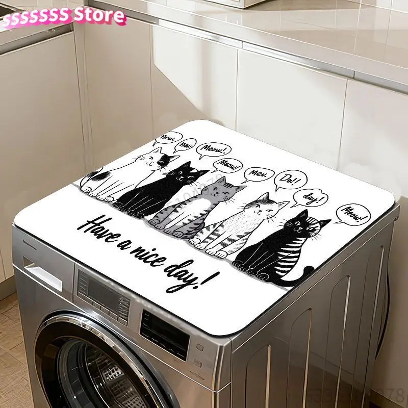 Adorable Five- Laundry Room Decorative Non-Slip Washing Machine & Dryer Pad - Cute Cartoon Kitty Dryer with Speech, Polyester Fi