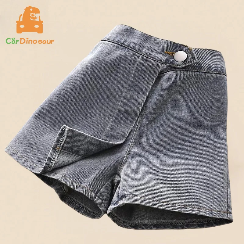 Hot Denim Shorts For Kids Baby Girls 2024 Hot Summer Casual New Design 2 3 4 5 6 Years Cotton Button Gray Short Culottes