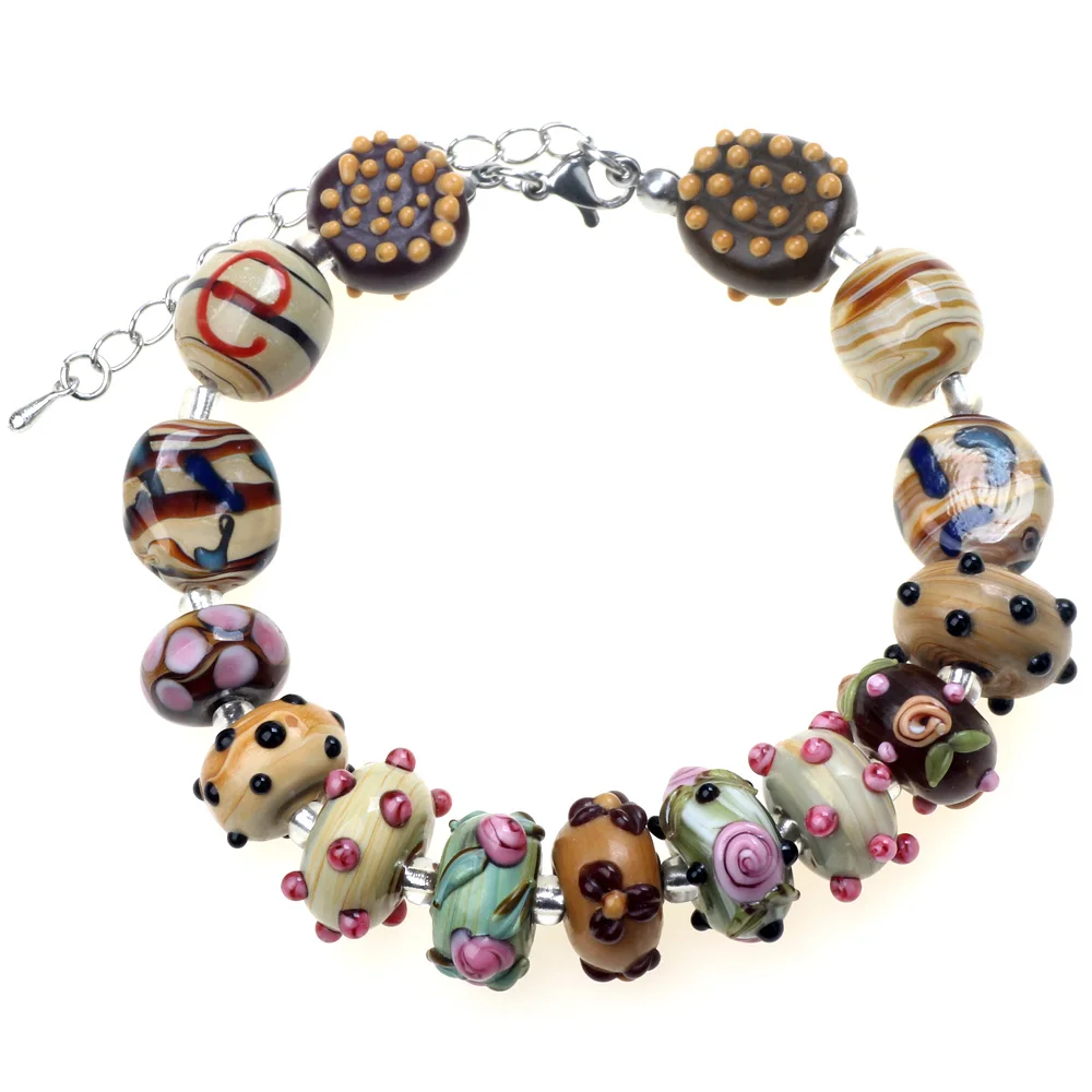 Wood Grain 2PCS/LOT Nature Style Handmade Lampwork Glass Beads For Jewelry Making Accessories DIY Charm Earring Bracelets
