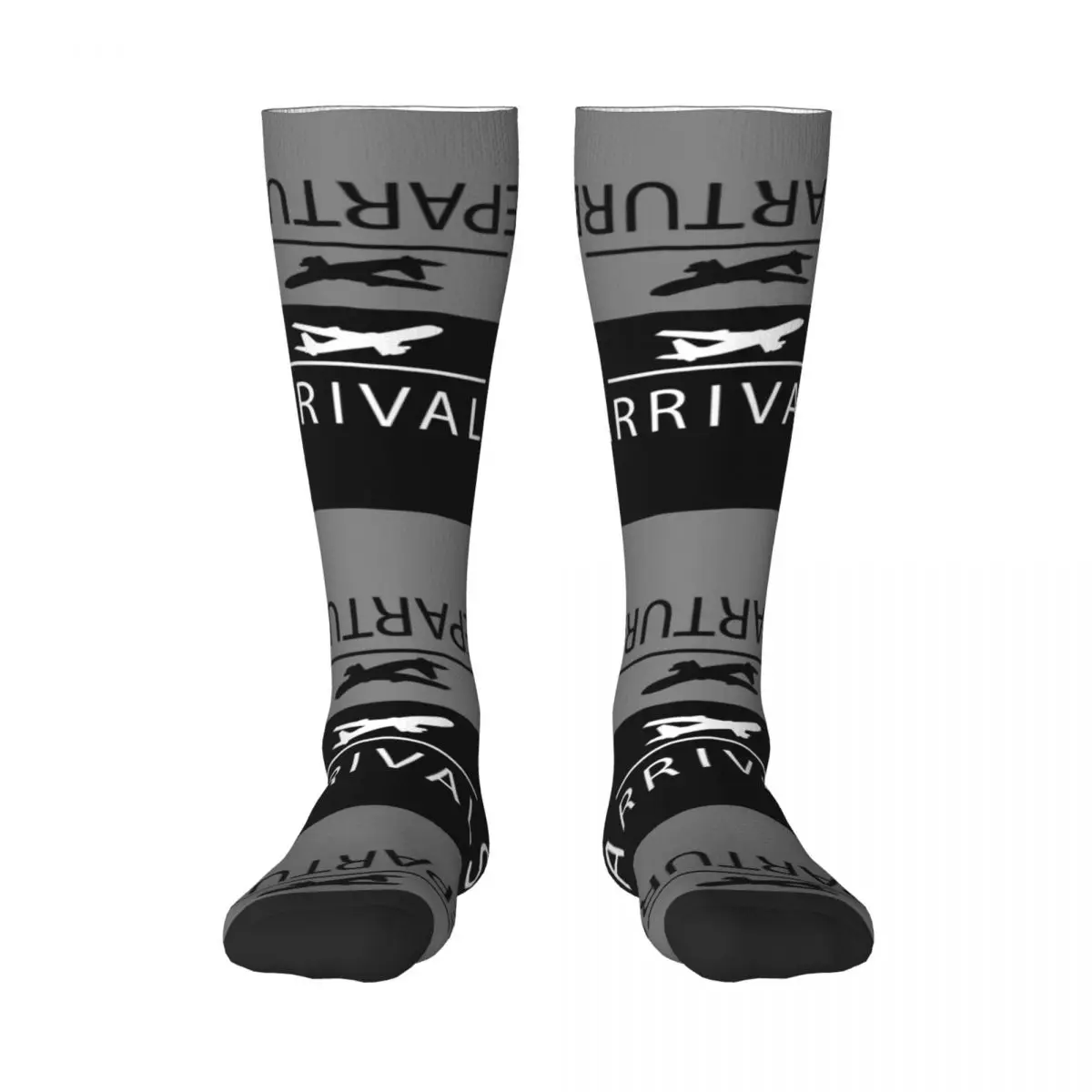 Aviation Arrivals And Departures Women Thigh High Stockings Cute Airplane Airport Over The Calf Tube Socks