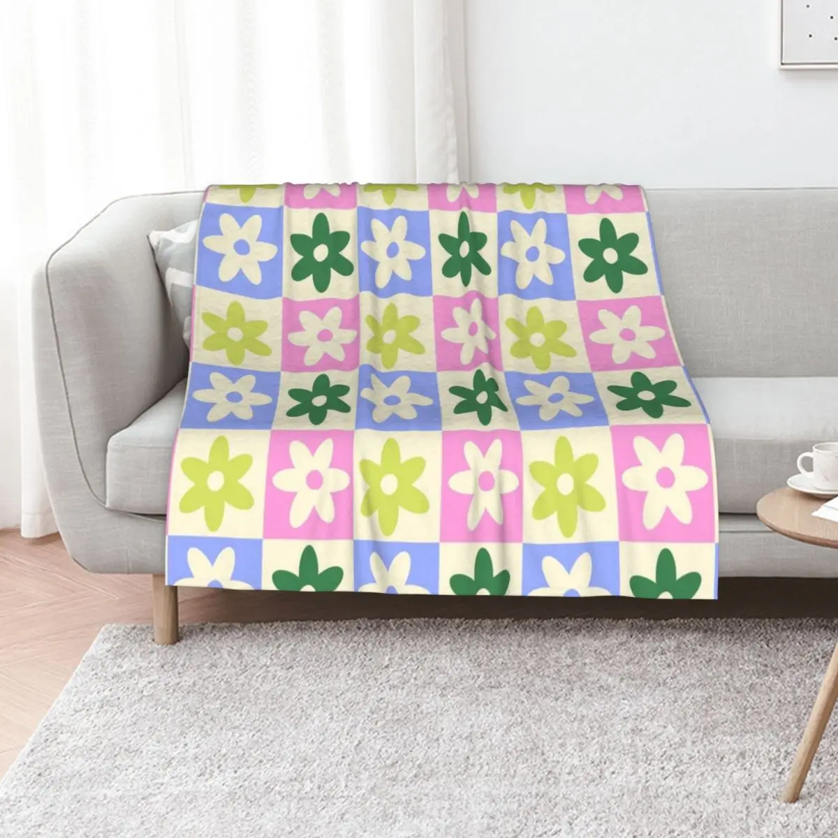 

Pastel Floral Checkerboard Print Throw Blanket Luxury Designer Flannels Decorative Beds christmas gifts Blankets