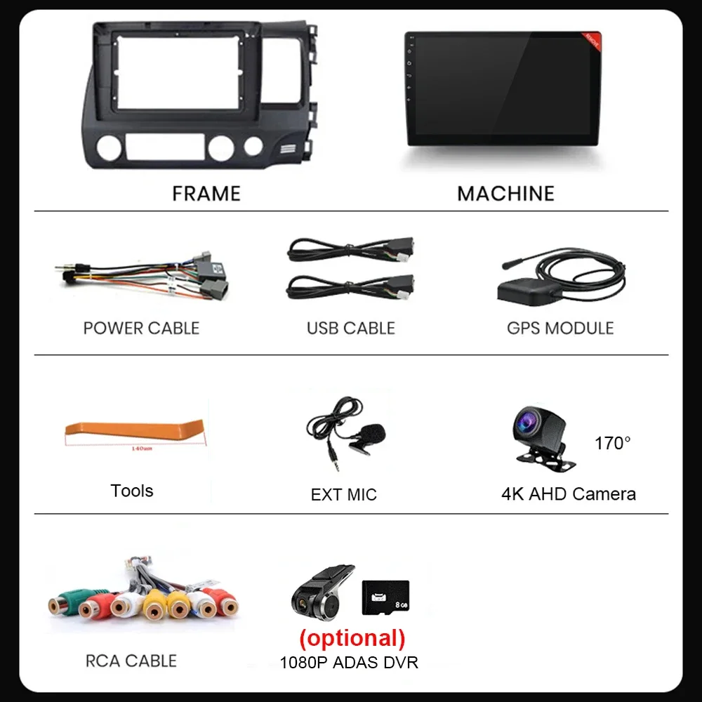 혼다 시빅 RHD 2005-2012용 안드로이드 16 카 라디오, 멀티미디어 플레이어 2 Din 우핸들 네비게이션 GPS 카플레이 DVD
