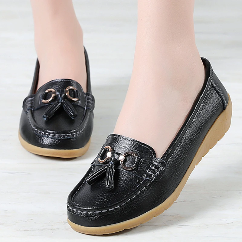 

Fashion Women Flats Genuine Leather Casual Nurse Shoes Moccasins Ballet Flats Footwear Women Shoes Retro Plus Size Shoes Female