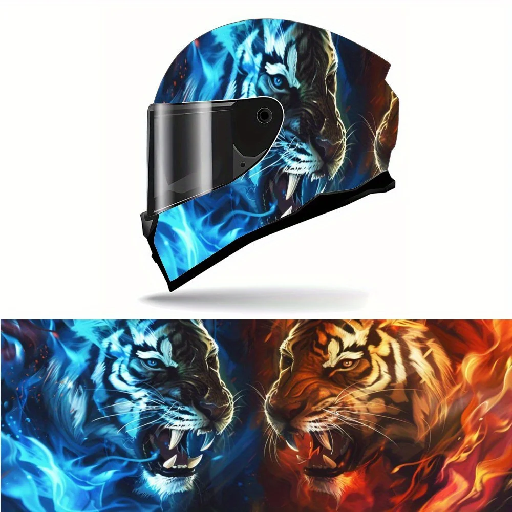 

Ferocious Ice & Fire Tiger Pattern Helmet Paint - Waterproof, Detachable Label for Motorcycle Helmets, Scratch Resistant, Univer